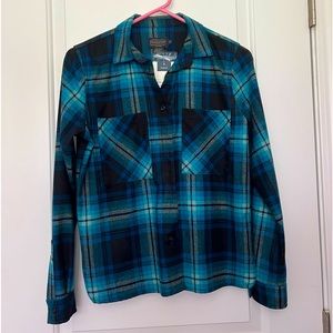 Pendleton Navy/teal/grey plaid blouse NWT